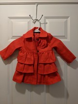 CHEROKEE Hot Pink Ruffle Jacket Coat size 12 months 3D Flower Zip/Snap C... - $12.63
