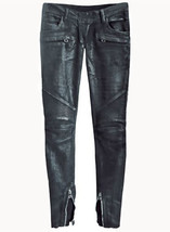 Leather Biker Jeans Pants Black Colour Mono ectric, Men Wasit Belted Pants - £140.99 GBP