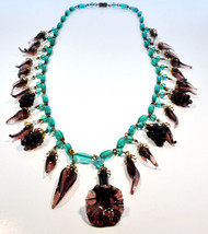 1970 Vintage Murano Glass Beaded Necklace Fruit Grapes Flowers Eggplants Brass - £157.90 GBP