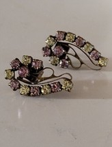 Vintage Amethyst Earrings Citrine Rhinestone Art Deco Earring Pat Pend P... - $24.75