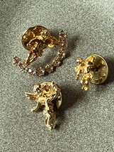 Lot of Goldtone Cherub Angels one w Clear Rhinestone Bow Lapel or Hat Pin or Tie - £8.84 GBP