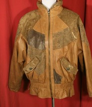 Winlit Women’s M Bomber Jacket Leather Suede Paisley Metallic Brown Patched VTG - £28.96 GBP