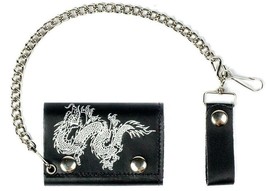 Chinese Dragon Trifold Motorcycle Biker Wallet W Chain Mens New #534 Leather - £9.74 GBP