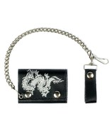 CHINESE DRAGON TRIFOLD MOTORCYCLE BIKER WALLET W CHAIN mens NEW #534 LEA... - £9.80 GBP
