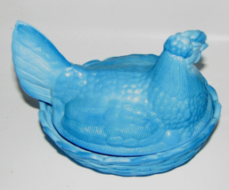 Vtg. Westmoorland Blue Slag Glass Hen On Nest Split Tail Covered Butter/Candy - £31.06 GBP
