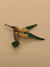 EUC Hummingbird Gold Tone Rhinestone Brooch  - £9.49 GBP