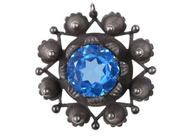 Antique Blue Topaz Sterling silver pendant/brooch - £227.14 GBP