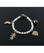 Vintage .925 Sterling Silver Dainty Freshwater Pearl 4 Charm Bracelet 7.2g - £17.19 GBP