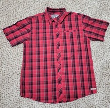 Realtree Shirt Men&#39;s L Red Buffalo Plaid Basic Casual Button-Up Short-Sl... - £11.69 GBP