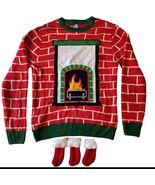 Party Sweater Sweater Mens Large Red Fireplace Christmas Ugly 3D Stockings - $24.70
