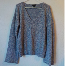J Crew Women Large Blue Marled Swing Sweater V-Neck Flared Knit Pullover... - £14.18 GBP