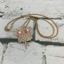 Dancing Ballerina Fairy Pendant Necklace Gold Toned Chain W Pink Rhinest... - £7.89 GBP