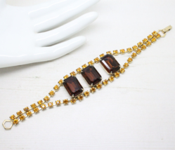 Stylish Vintage Faceted Brown Amber Rhinestone Crystal Cuff BRACELET Jew... - $24.28