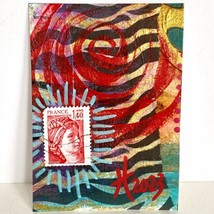 ACEO Original Acrylic Painting France Postage Stamp Art Tristina Dietz Elmes ATC - £11.95 GBP