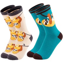 2-Pair Girls Crew Socks - Sloth Animal Print, Cute Kids Casual Socks - £15.72 GBP