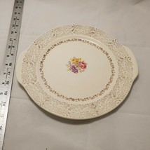 The French Saxon China Co. 22k Golden Pastel Floral Cake Plate USA - $11.59