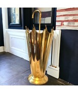 Vintage Brass Umbrella Shaped Umbrella Holder Stand MCM Hollywood Regency Decor - $140.24