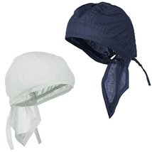 Doo Rag Du Rag Do Cotton Solid Color Bandana Head Wrap Chemo Cap (White and Navy - £8.59 GBP