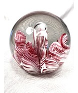 Joe Zimmerman Paperweight Hand Blown Glass Clear,pink, And White. Vintage - £40.72 GBP