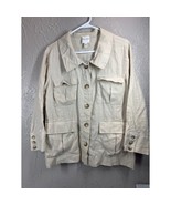 KATE HILL Tan Linen Button Front Jacket Smocked Utility Safari Womens Si... - $29.95