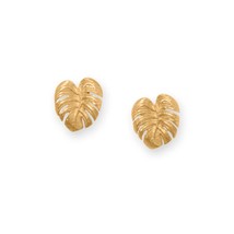 Palm Leaf Simple Stud Post Back Earring 14k Gold Plated Women&#39;s Jewelry Gift - £38.54 GBP
