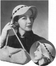 1950s Floppy Brimmed Cloche Hat &amp; Handbag - Crochet (PDF 1270) - £2.99 GBP