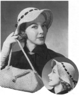 1950s Floppy Brimmed Cloche Hat &amp; Handbag - Crochet (PDF 1270) - £2.94 GBP