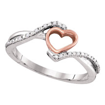 10k White Gold Round Diamond 2-tone Womens Heart Pink-tone Fashion Ring 1/12 Ctw - £111.08 GBP