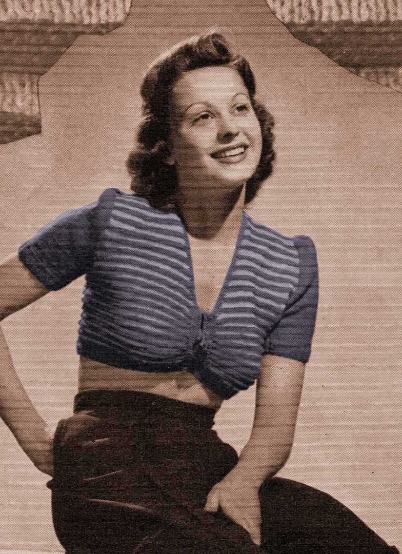 1940s Sexy Midriff Sweater Day or Evening - Knit pattern (PDF 1300) - $3.75