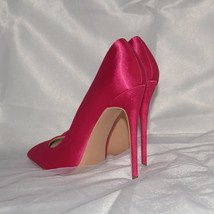 Rose Pink Women Satin Stilettos High Heels Slip On Pointy Toe Silk Pumps Elegant - £58.00 GBP
