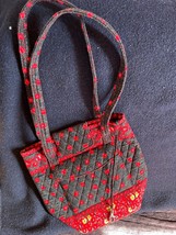 Gently Used Elizabeth Austen Black Red &amp; Pink Quilted Floral Handbag Pur... - £9.04 GBP