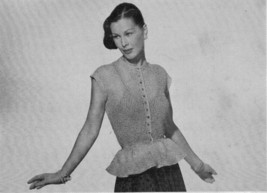 1940s Ladies See Thru Sweater Blouse w/Peplum &amp; Cap Sleeves - Knit (PDF ... - $3.75