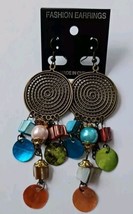 Earrings 3-4&quot; Dangle Drop Boho Hip Colorful Beads Bronze Tone French Wire  - £6.81 GBP