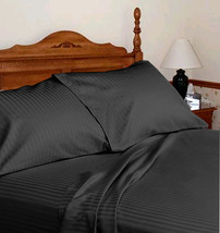 New 1000TC Egyptian Cotton Bedding 4 piece Queen Sheet Set Stripe Black - £58.83 GBP