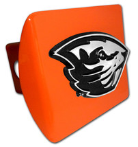 oregon state beaver logo chrome emblem on orange trailer hitch cover usa made - £59.35 GBP