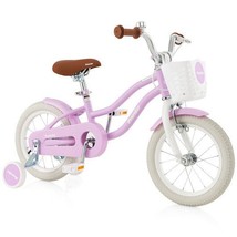 14 Inch Kid&#39;s Bike with Removable Training Wheels and Basket-Purple - Co... - $138.50