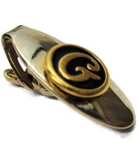 &quot;G&quot; Initial Oval Black Enamel &amp; Gold Tone Vintage Tie Clasp Tux Suit - $19.79