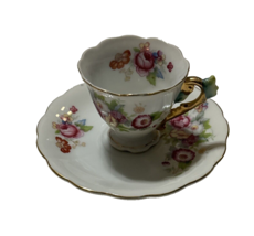 Rare Tea Cup and Saucer Set w/ Pink Flowers Golden Trim Made In Japan VTG - £17.92 GBP