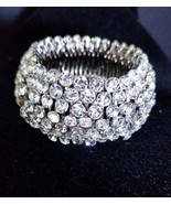 Rhinestone Bracelet Stretch, Clear Domed Bracelet, Crystal Pageant Prom ... - £42.96 GBP