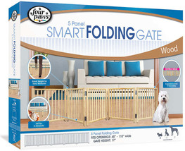 Four Paws Extra Wide 5 Panel Smart Folding Wood Pet Gate - $154.95