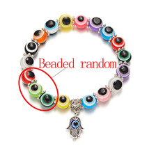 Lucky Turkish Beaded Bracelet 2022 New Design Colorful Eyes Fatima Hand Pendant  - £8.33 GBP