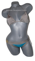 NWT TRINA TURK 2 6 swimsuit bikini color block triangle slide taupe gold buckles - £46.65 GBP