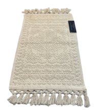 French Connection Nellore Fringe 100% Cotton Bath Rug Cream 17" x 24" - $17.82