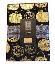 Halloween Curious Fabric Tablecloth 60x84&quot; Metallic Gold Pumpkins Cynthia Rowley - £33.22 GBP