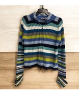 Vtg AZ Chunky Thick Y2K Striped Zip Up Turtleneck Sweater Fitted XL Blue... - £19.12 GBP