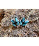 Sterling Silver Flower Stud Earrings, Women Green Blue Turquoise Stone E... - £43.96 GBP