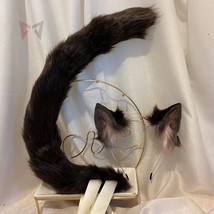 New Dark Brown Cat Ears Tail Beast Hair Hoop Custom Made Hairpin Set For Girl Wo - £188.66 GBP