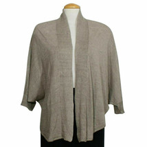 Eileen Fisher Stone Gray Linen Delave Jersey Oval Short Cardigan L - £109.63 GBP