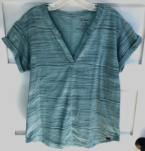 Nice LL Bean S Light/Dark Teal Streamside Narrow Striped Stretchy Tee Top - $27.71