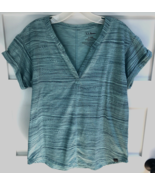 Nice LL Bean S Light/Dark Teal Streamside Narrow Striped Stretchy Tee Top - $37.89 CAD